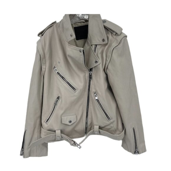 All Saints Beige Leather Motorcycle JacketVersatile Mid-Length